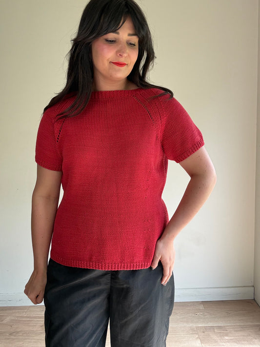 Handknitted Boat Neck Short Sleeve Jumper, L