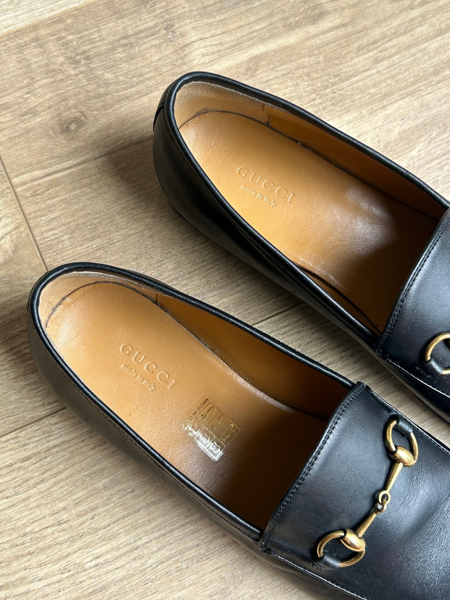 Black Gucci Jordaan Horsebit Leather Loafers, 39.5