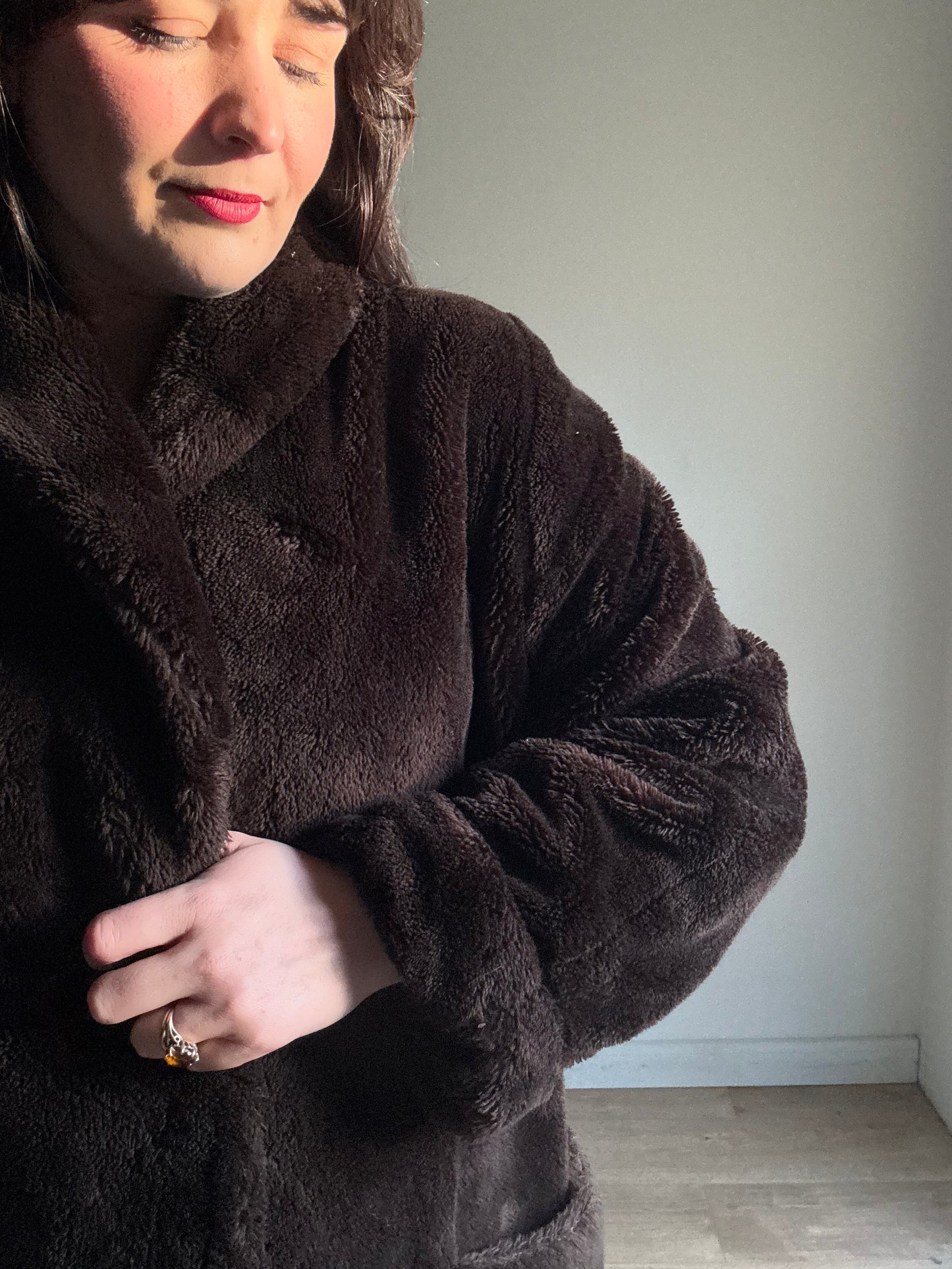 Vintage Brown Faux Fur Coat, M/L