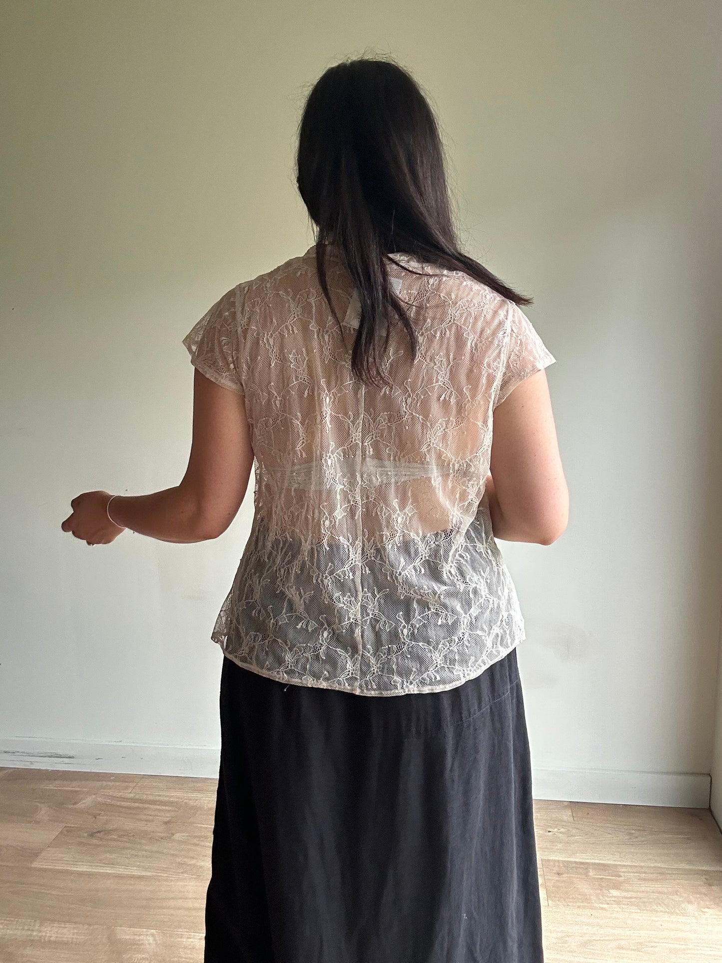 Blush Vintage Lace Beaded Top, XL