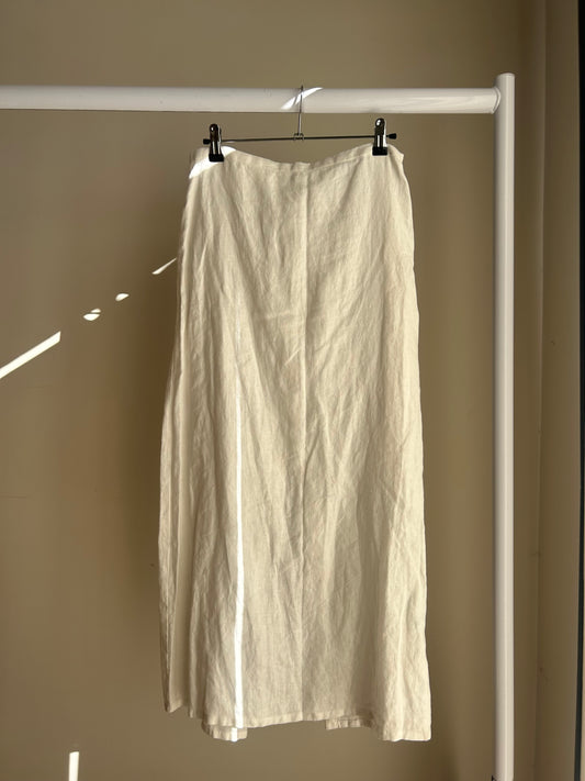 White Zara Linen Midi Skirt, S