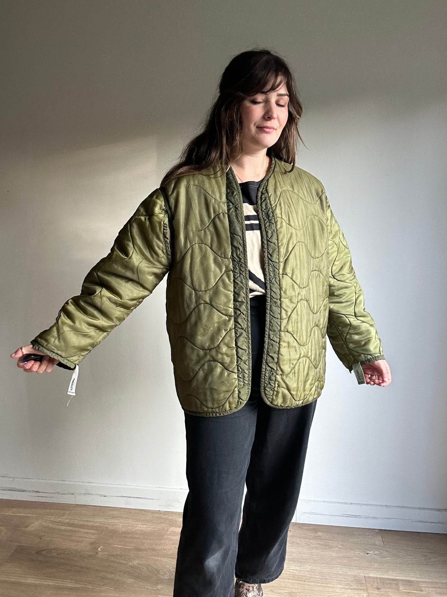 Vintage Quilted Army Liner Jacket, M-L