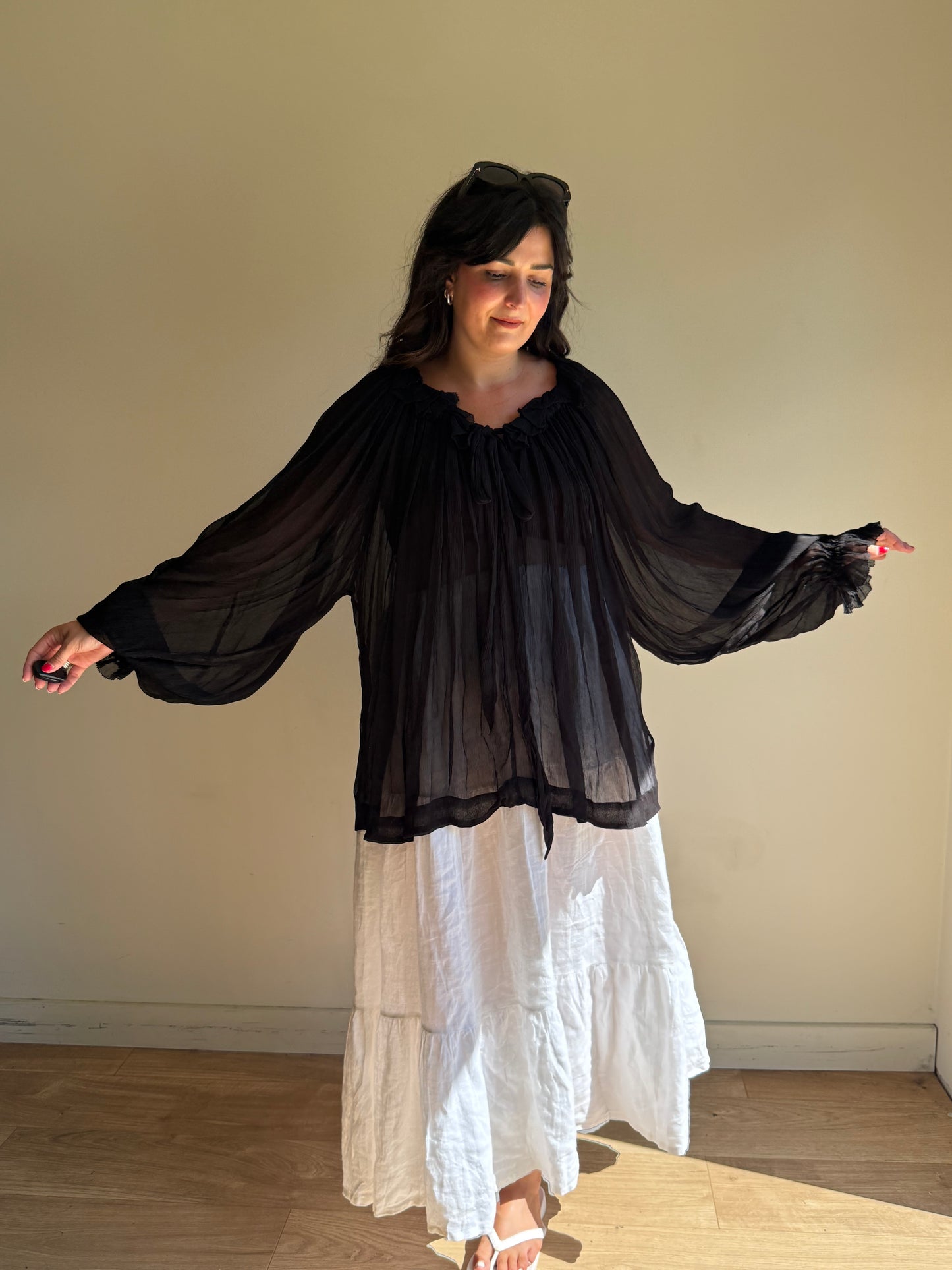 Free People Sheer Floaty Blouse, XL
