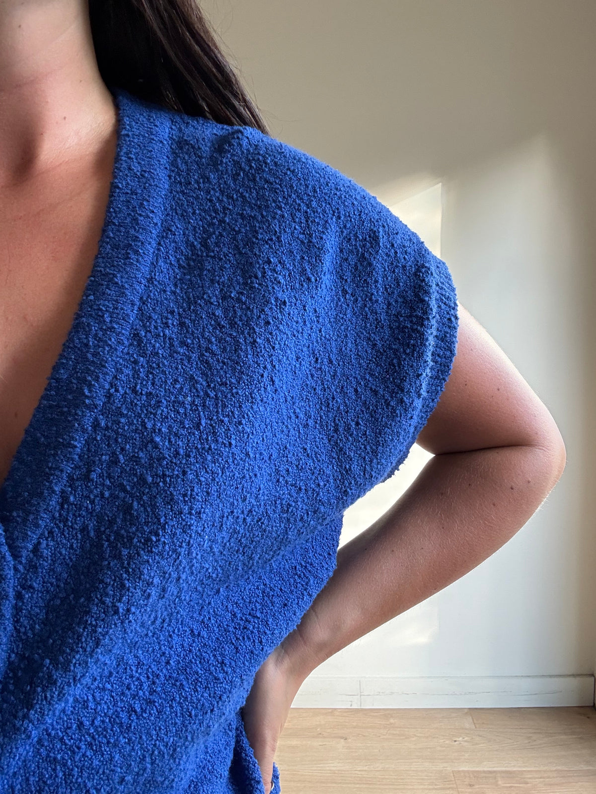 Bright Blue Boucle Cardigan, M