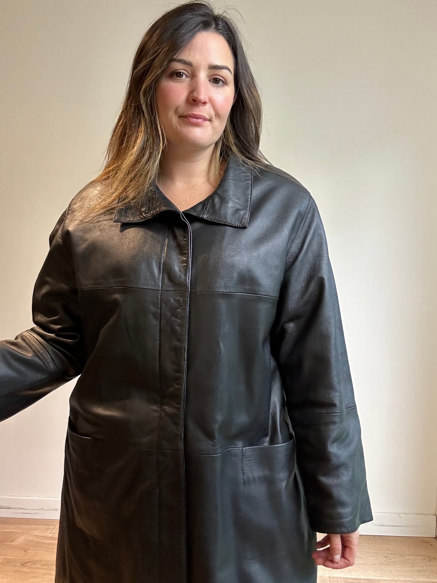 Black St Michaels Genuine Leather Short Coat Jacket, XL