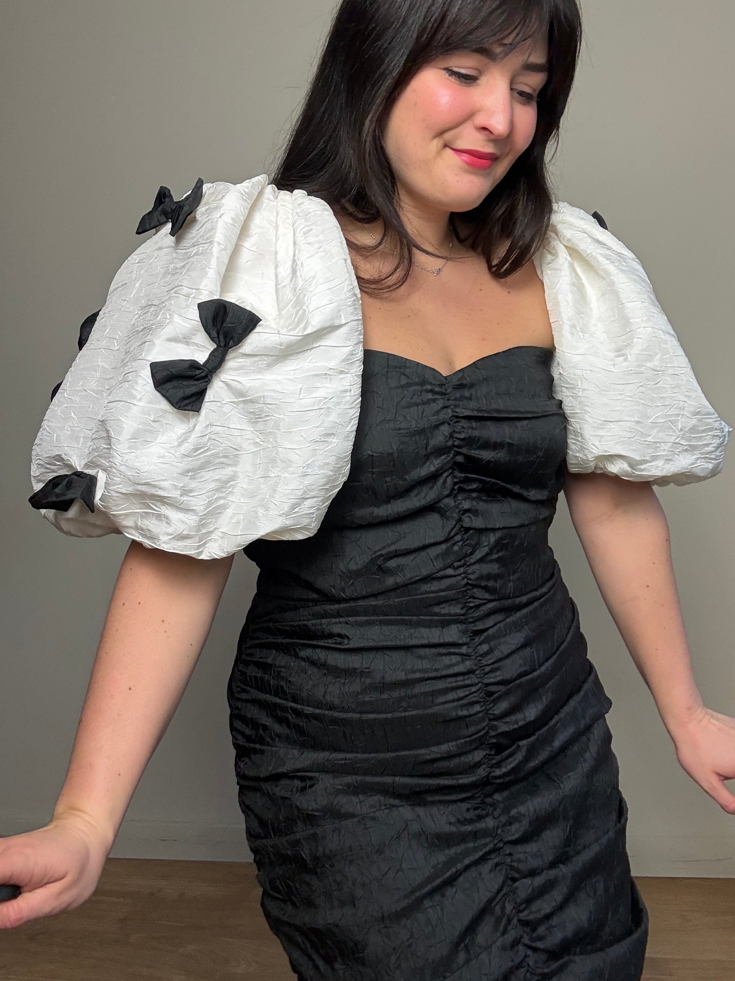 Vintage Jaqui Designs Bow Puff Sleeve Cocktail Dress, 12-14