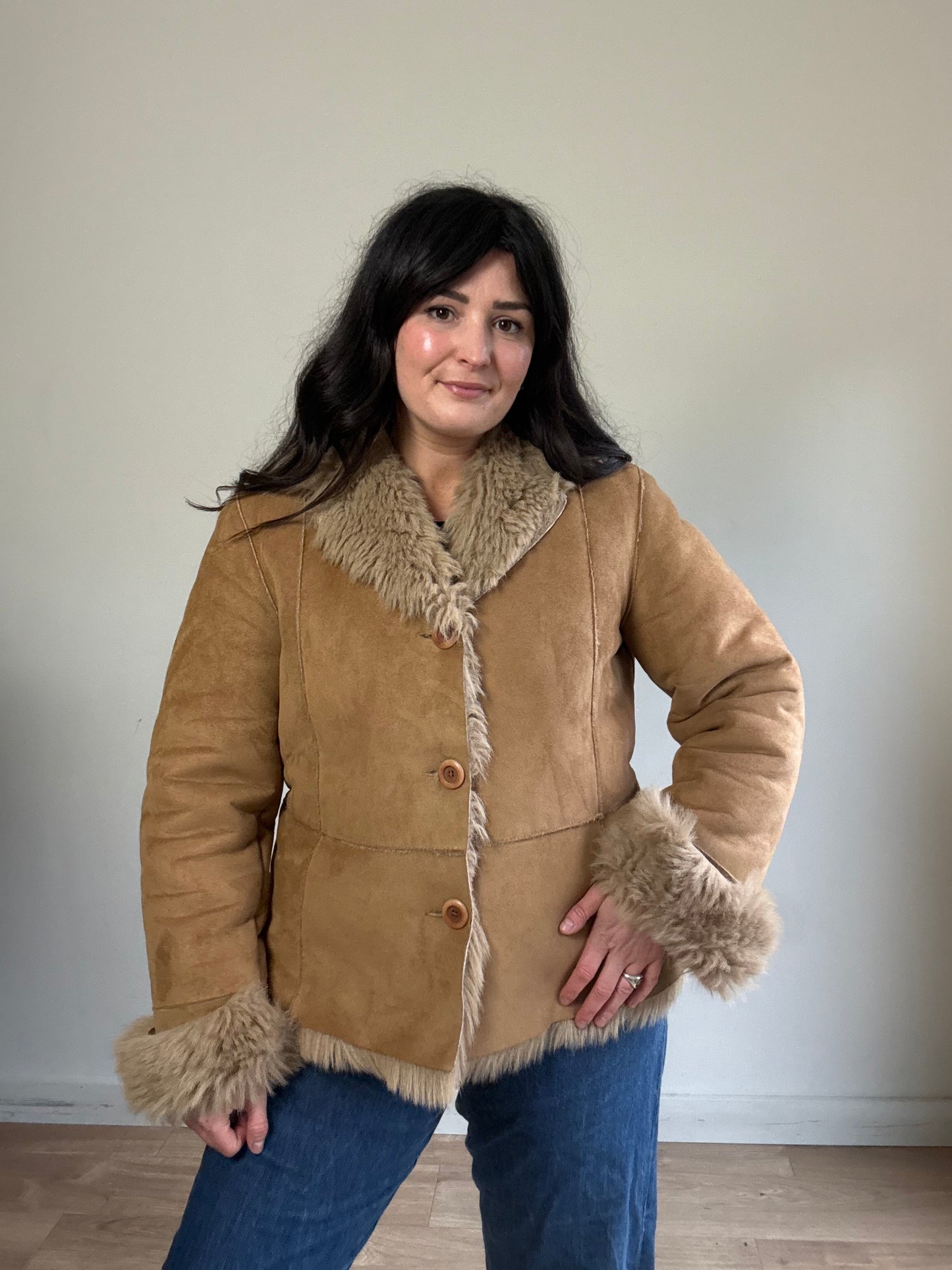 Vintage M&S Faux Fur & Suede Jacket, L