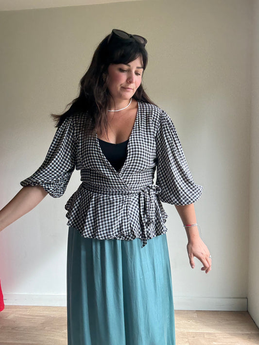Ganni Gingham Wrap Blouse, 10-13
