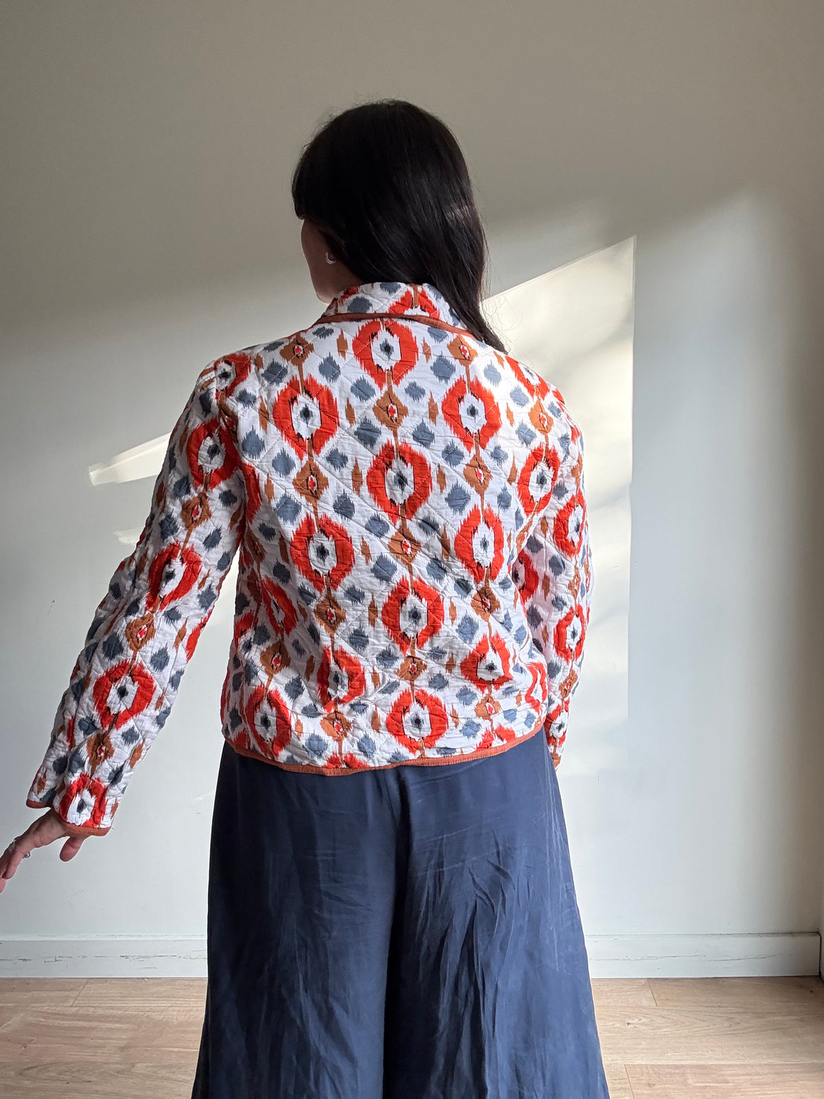 Cotton Ikat & Stripe Quilted Jacket, S