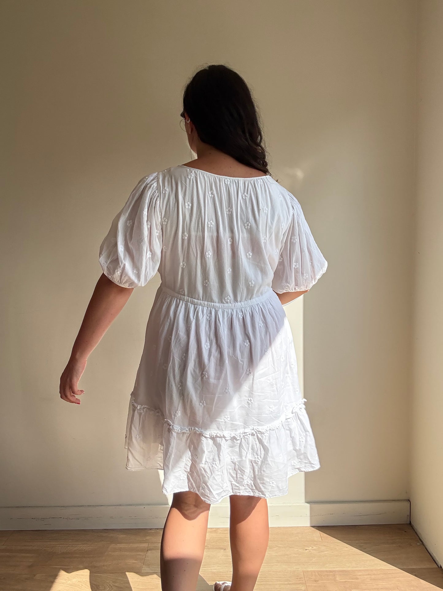 Pure Cotton Embroidered Tiered Dress, L