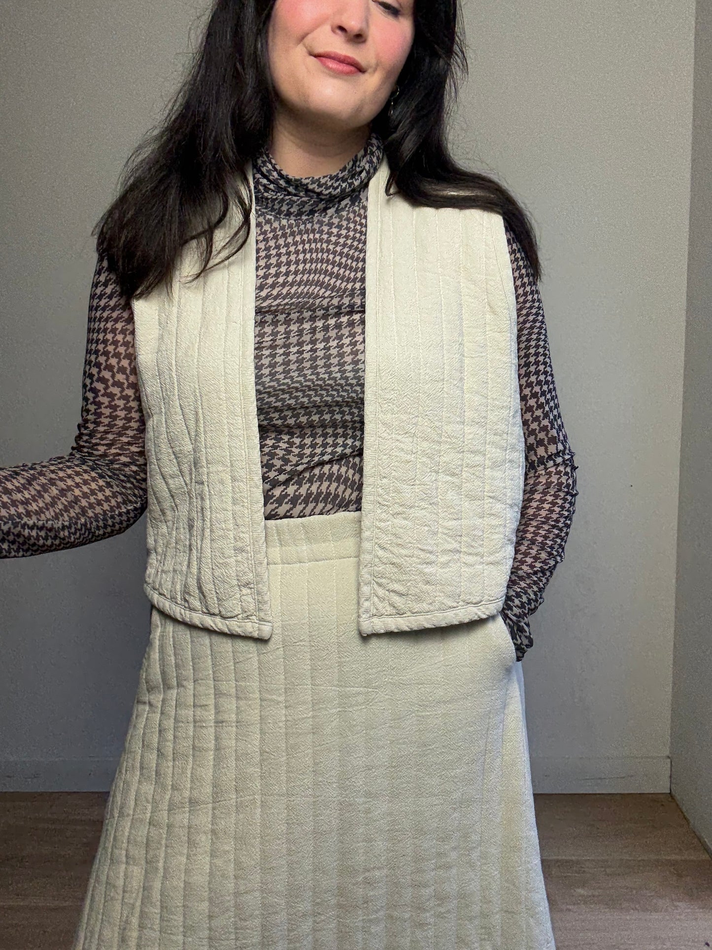 Black Crane Quilted Stripe Waistcoat Vest, XS/S