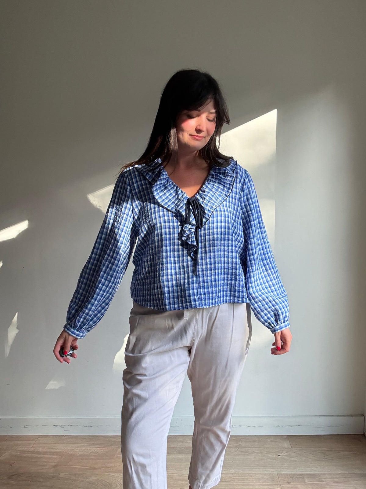 Zara Gingham Frill Blouse, L
