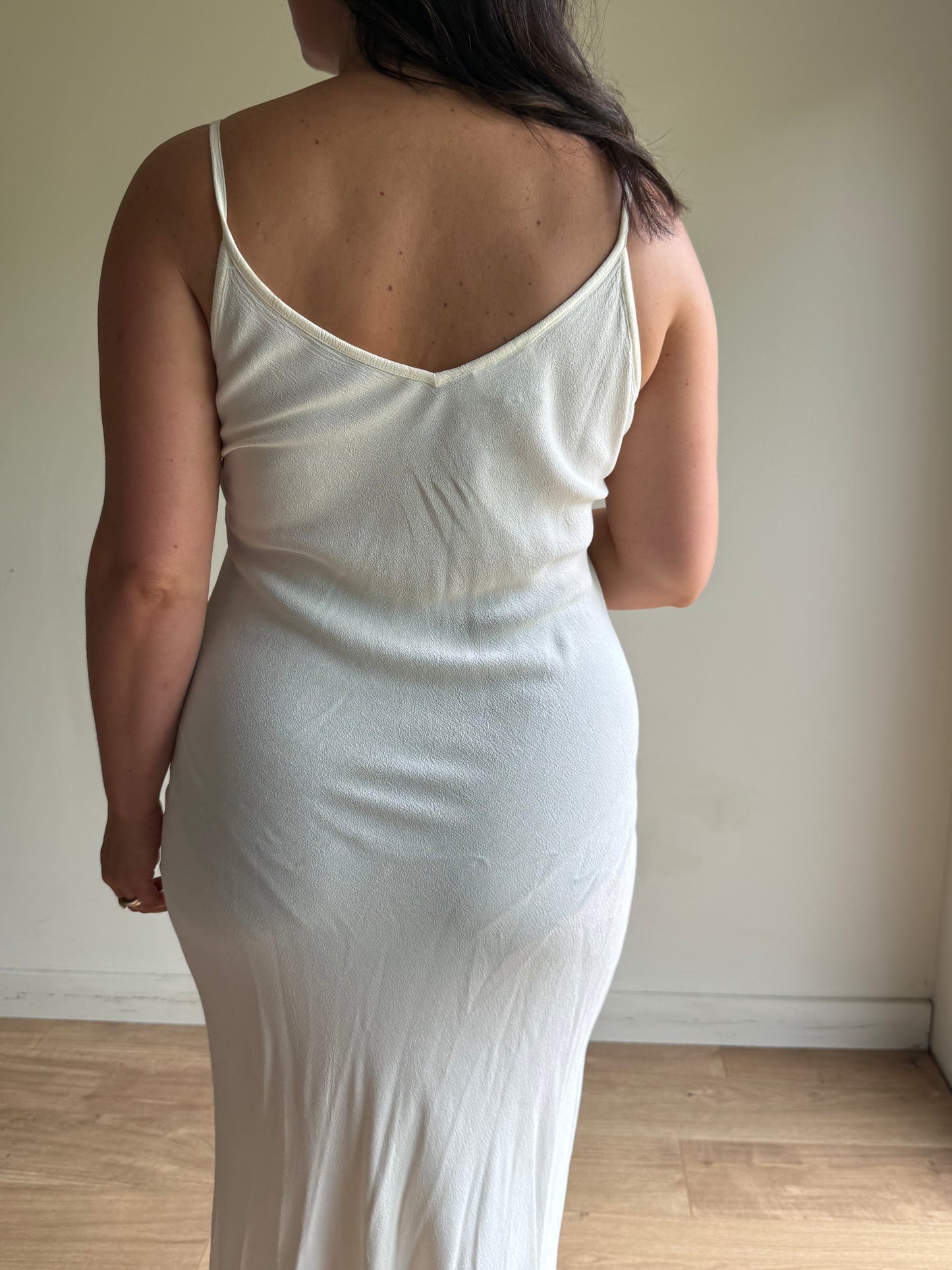 Vintage Ghost Crepe Slip Maxi Dress, M