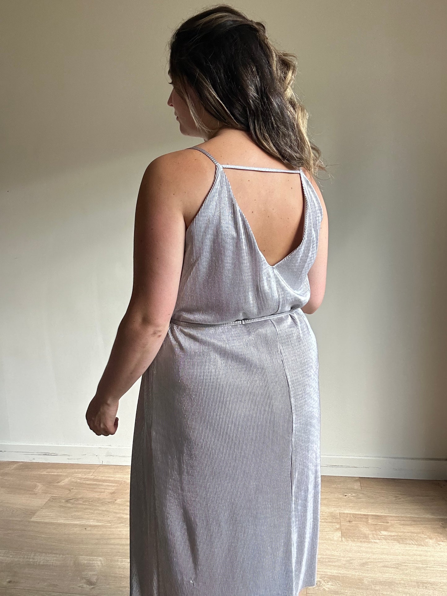 Topshop Silver Plisse Strappy Dress - Size 12-14