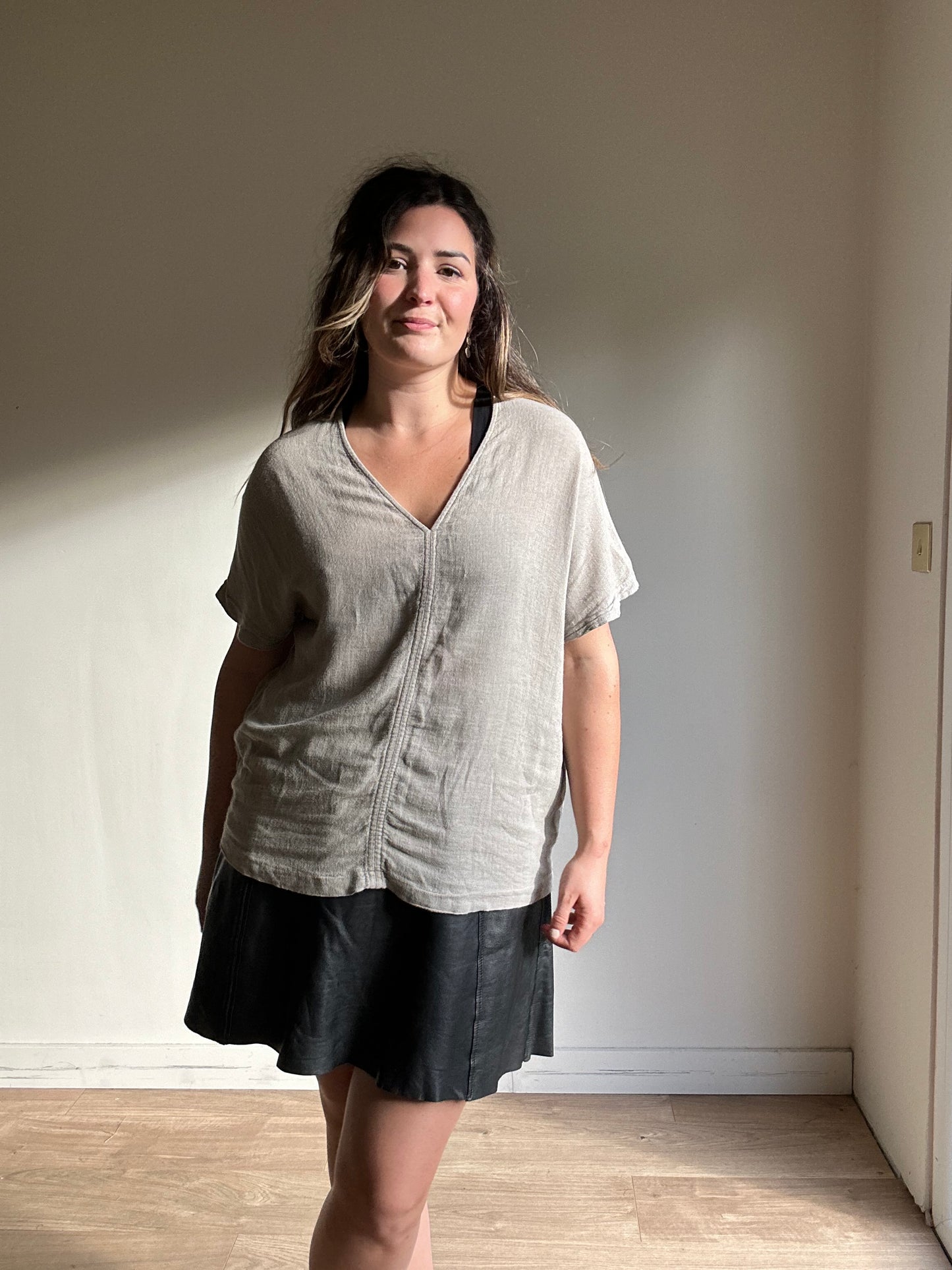 Black Crane Linen & Rayon Y Top - Size XS-M