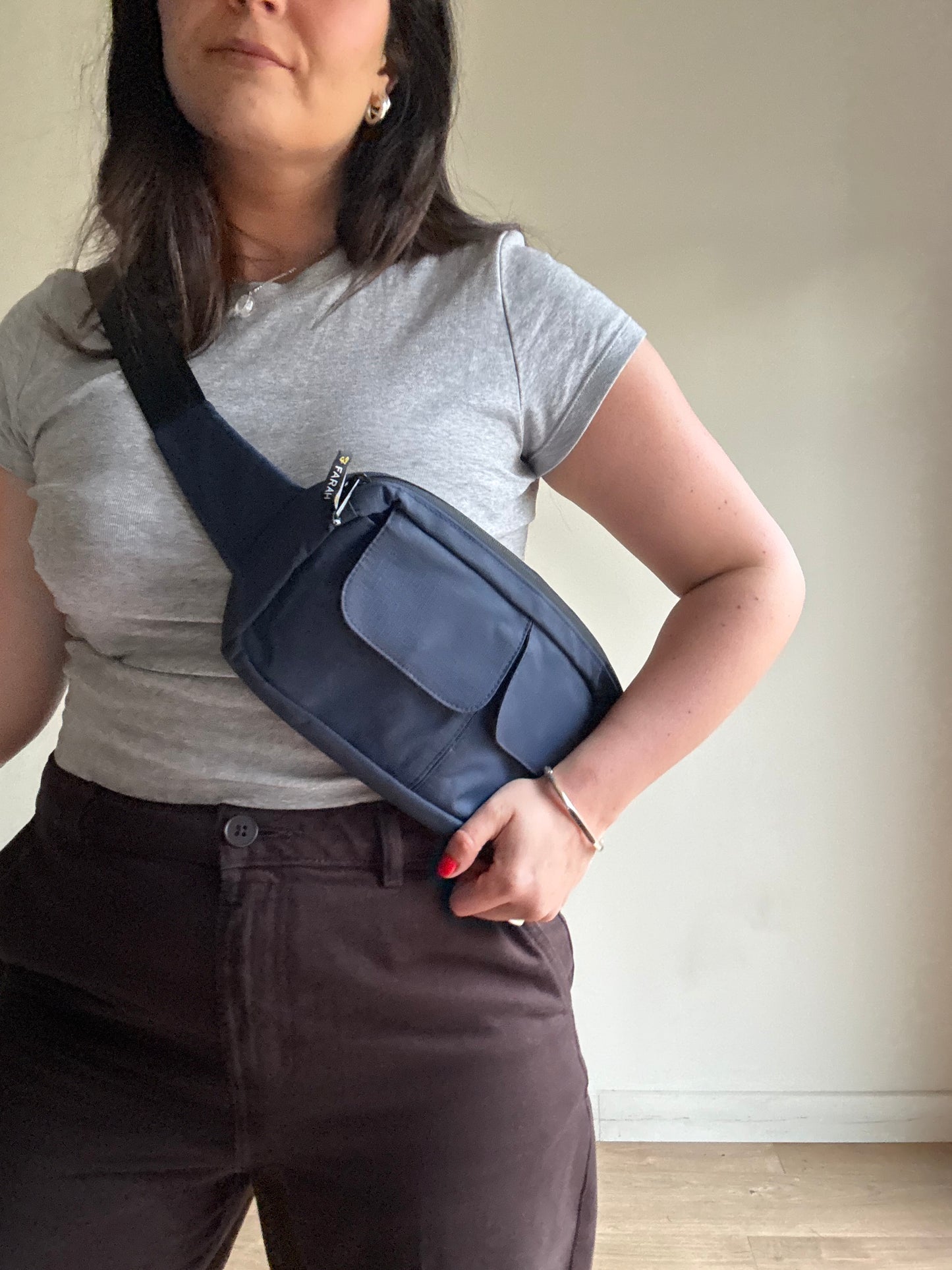 Navy Farah Crossbody Nylon Bag, One Size