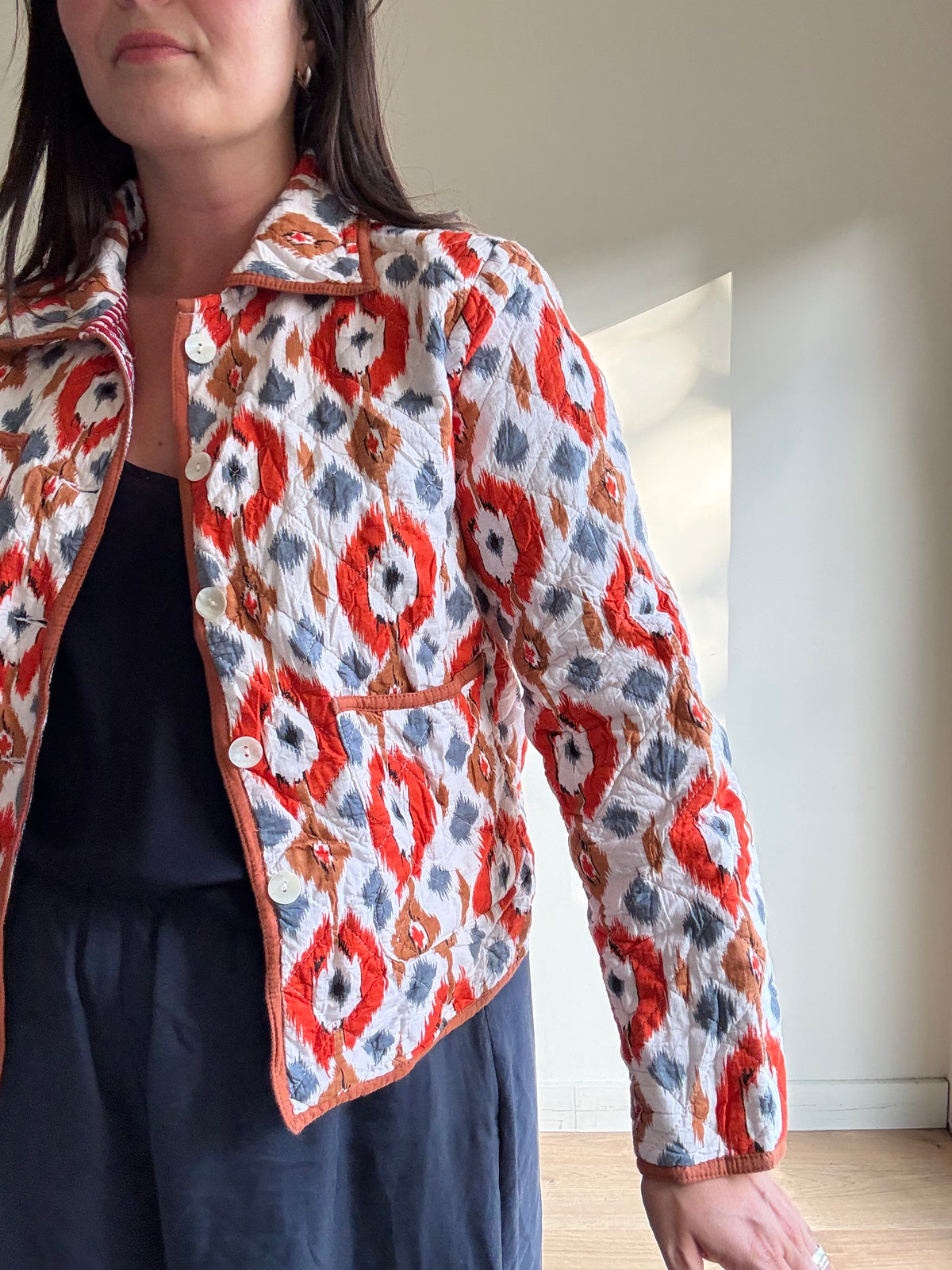 Cotton Ikat & Stripe Quilted Jacket, S