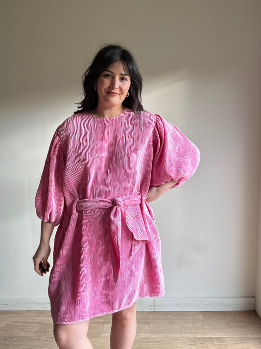 Ganni Plisse Mini Dress with Belt, 38