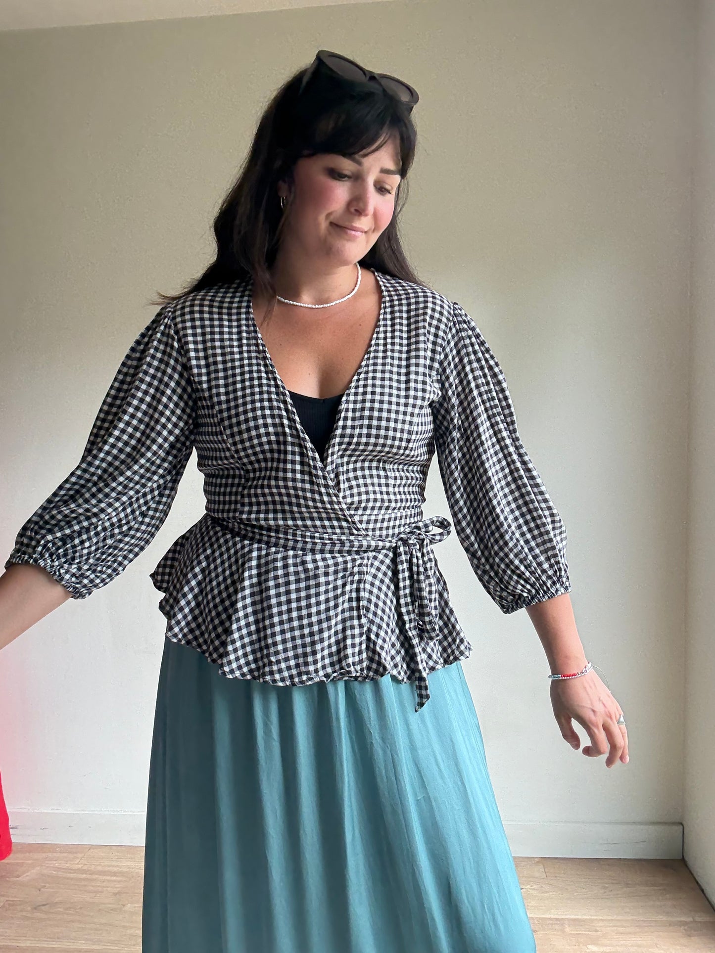 Ganni Gingham Wrap Blouse, 10-12