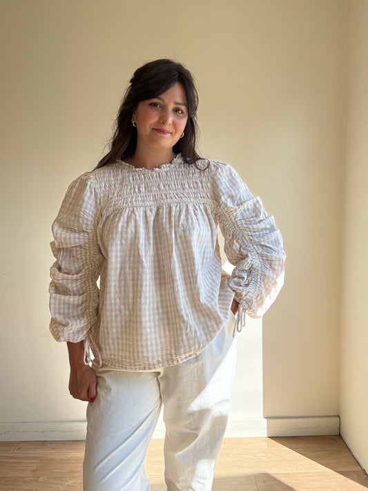 Gingham Cotton Linen Top, 12-14