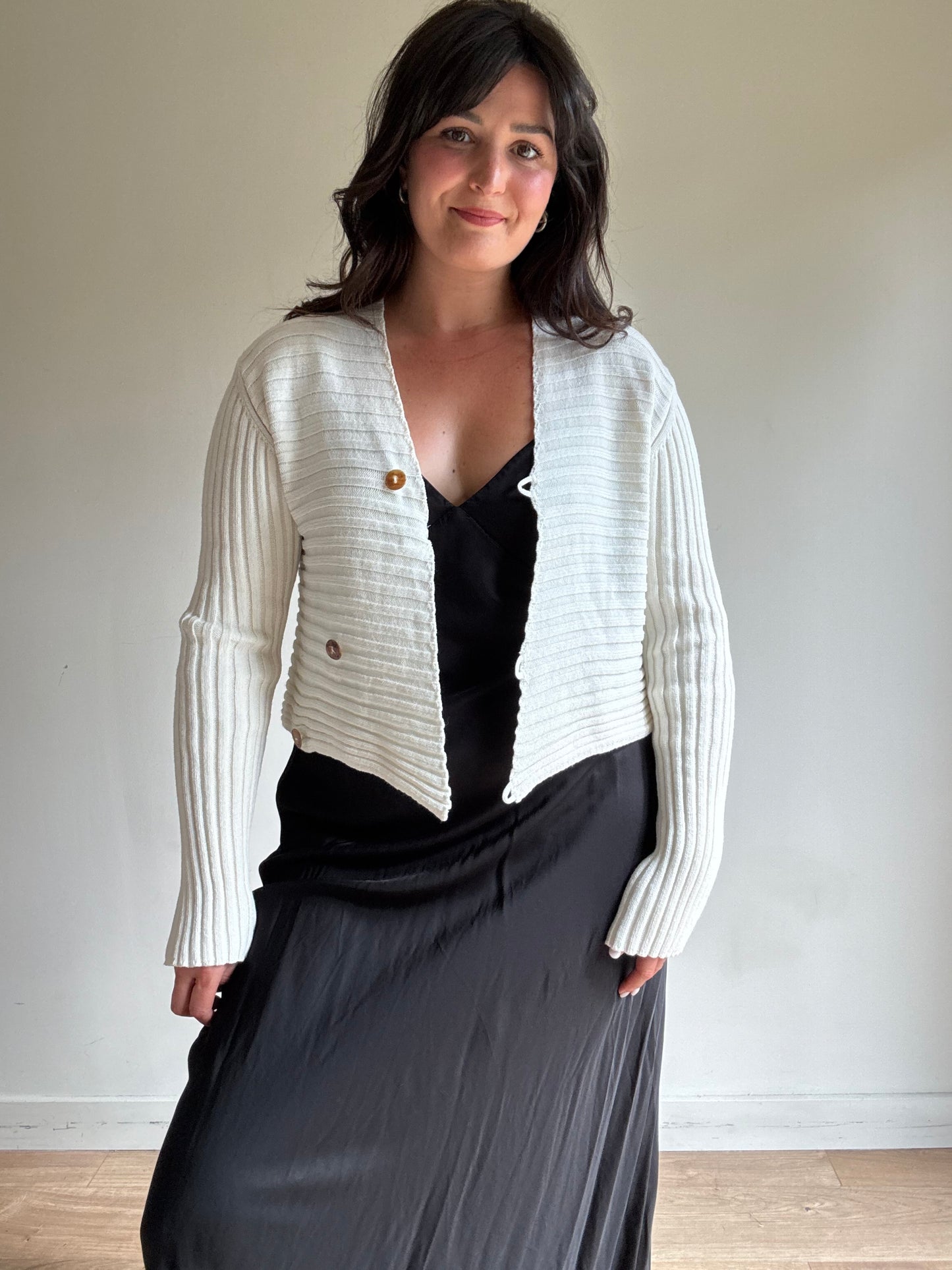 Sarah Pacini Ribbed Cropped Cardigan, S/M