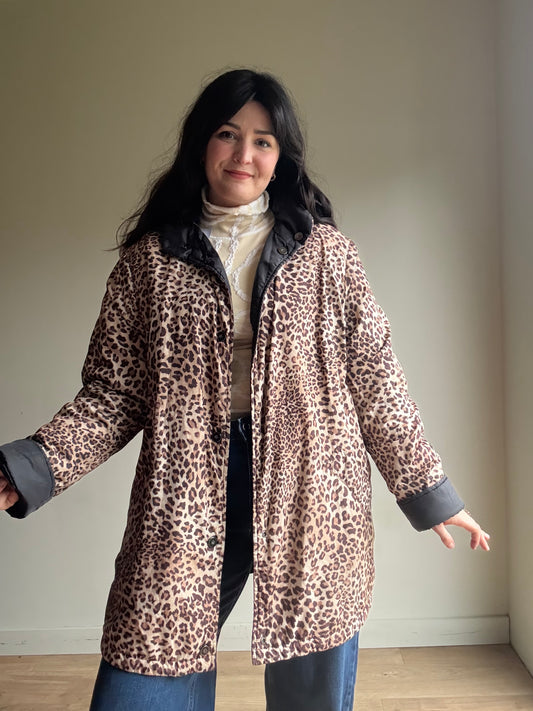 Reversible Leopard Puffer Coat, XL