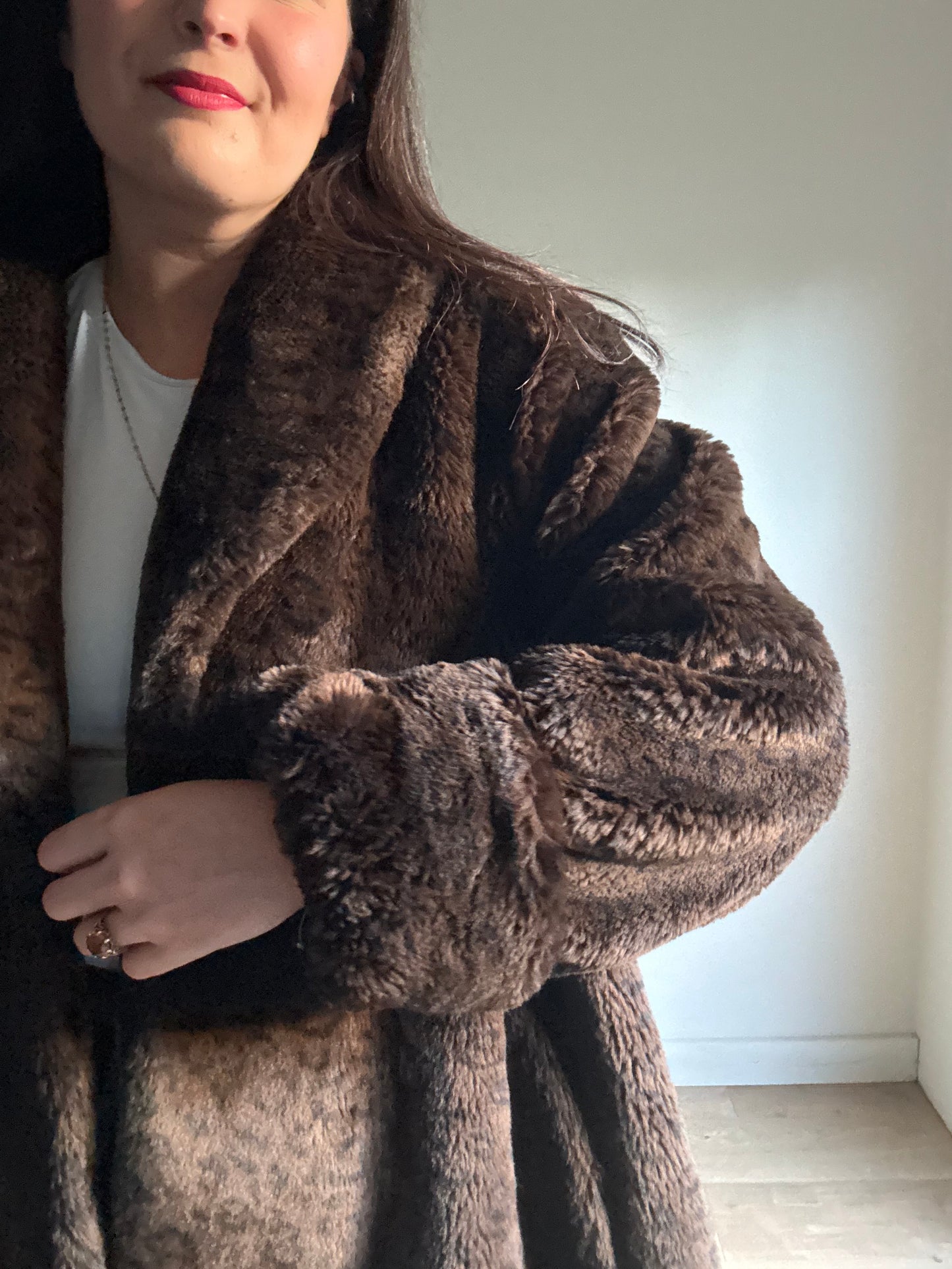 Vintage Leopard Faux Fur Coat, XL