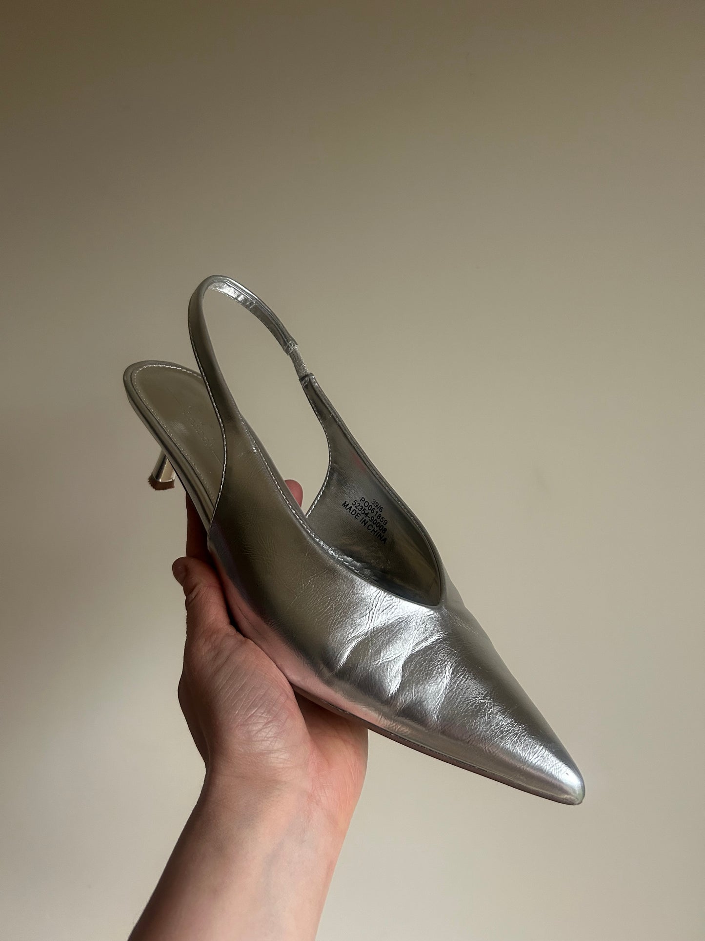 Office Silver Million Slingback Kitten Heels, 39