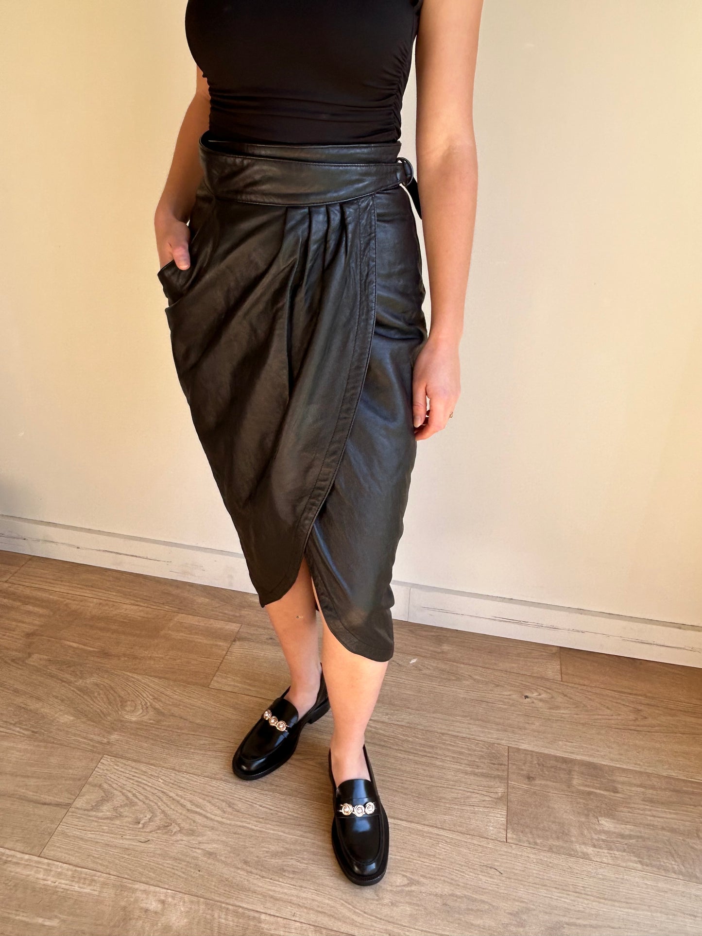 Vintage Real Leather Wrap Skirt, 8-10