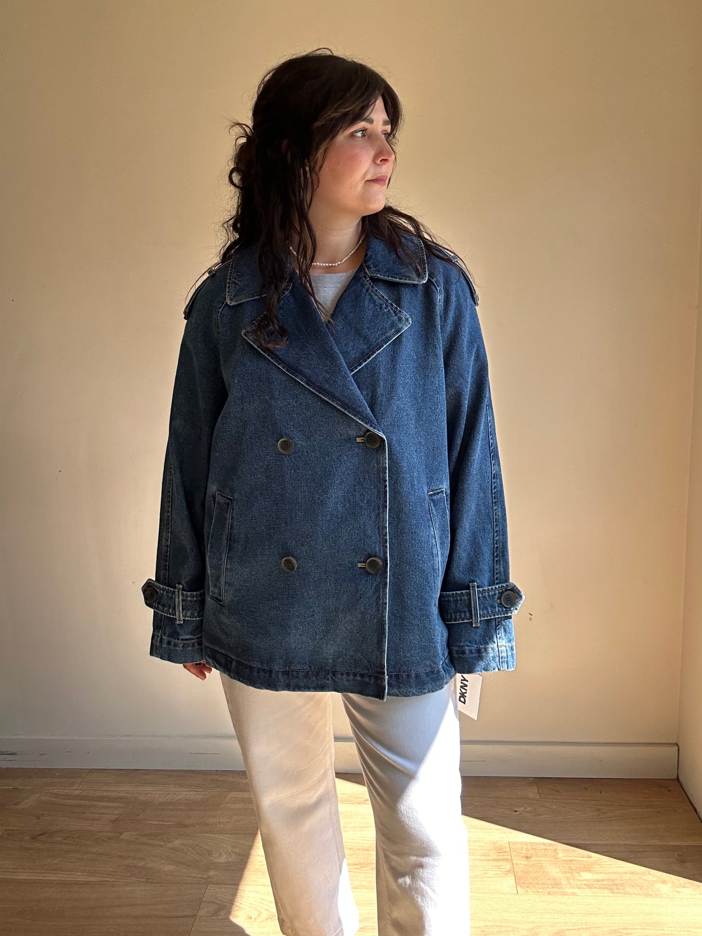 DKNY NEW Collared Denim Jacket, L