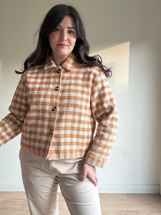 Reversible Loom and Things Check & Block Print Handloom Khes Jacket, S