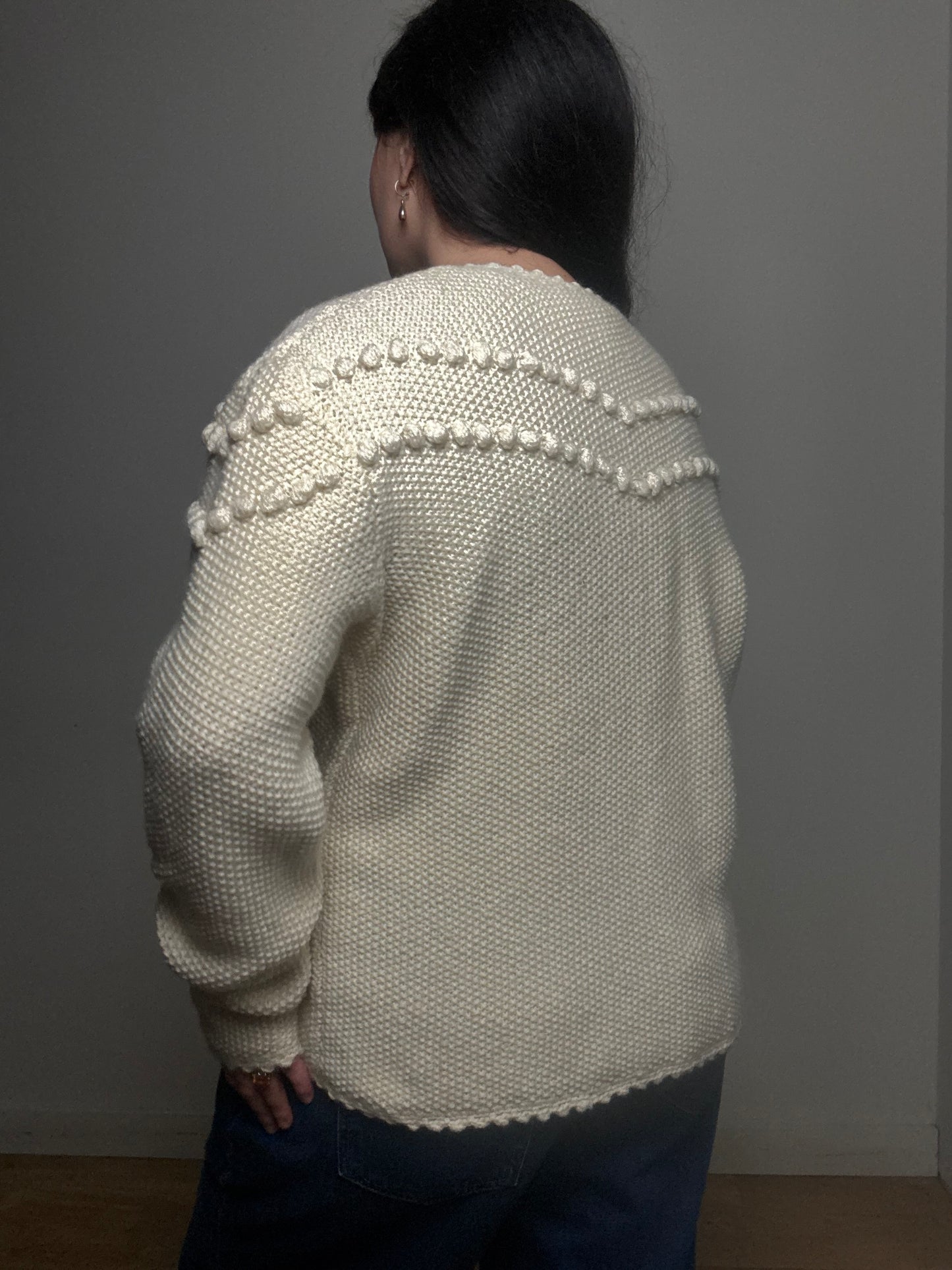 Handmade Popcorn Button Up Cardigan, L