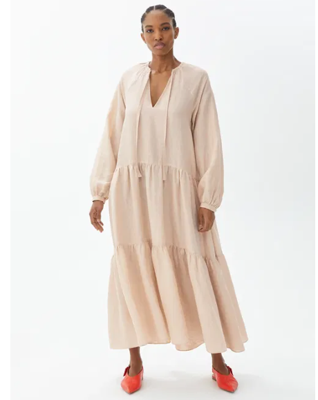 Blush Arket Linen Tiered Floaty Dress, S/M