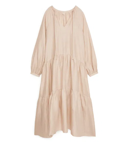 Blush Arket Linen Tiered Floaty Dress, S/M