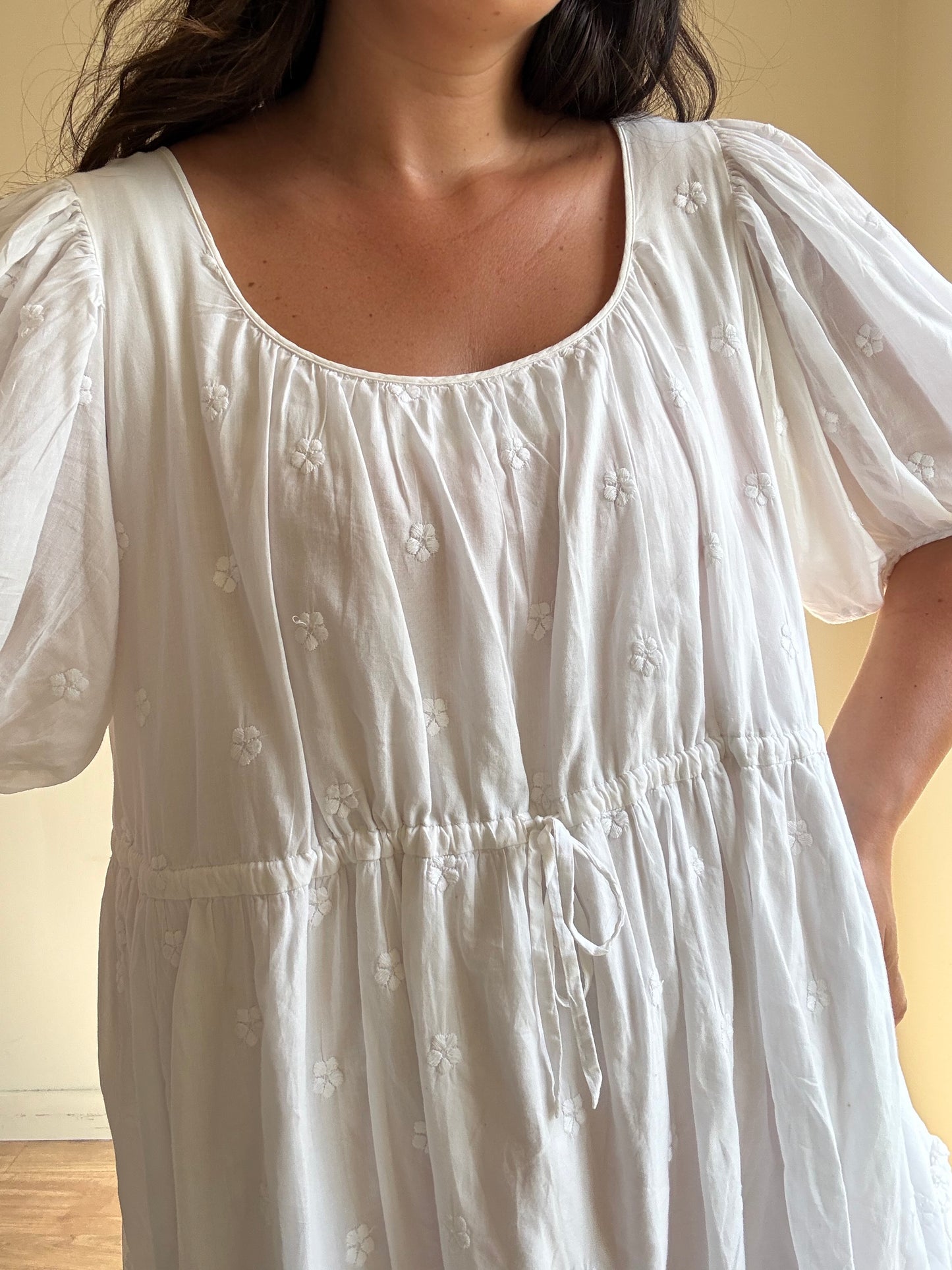 Pure Cotton Embroidered Tiered Dress, L