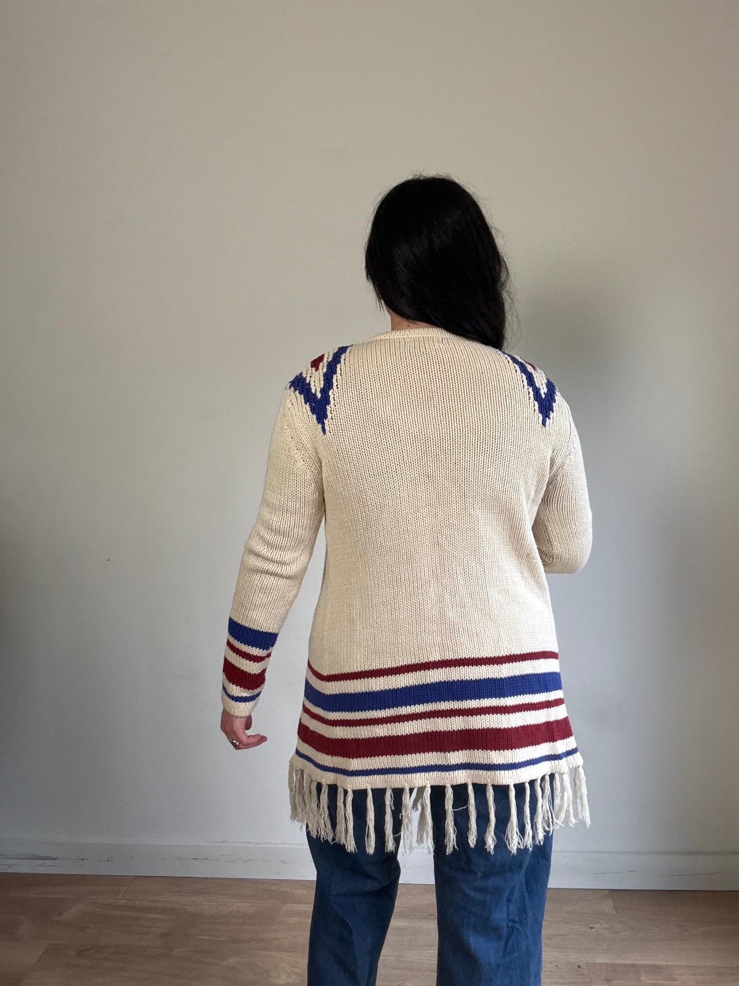 Topshop Cotton Mix Fringe Cardigan, S