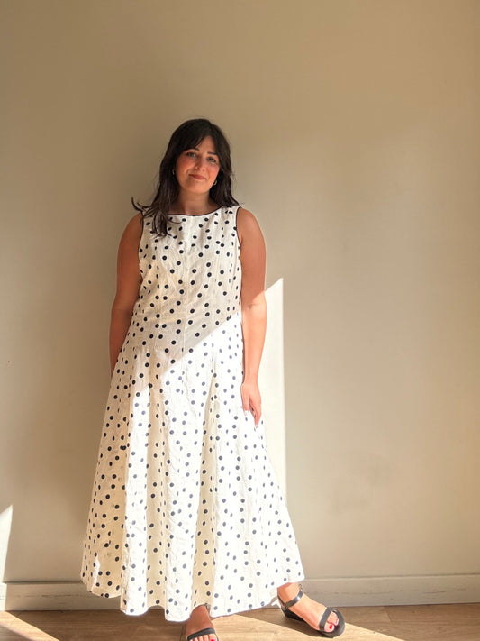 NEW Boden Linen & Cotton Polka Dot Dress, 16R