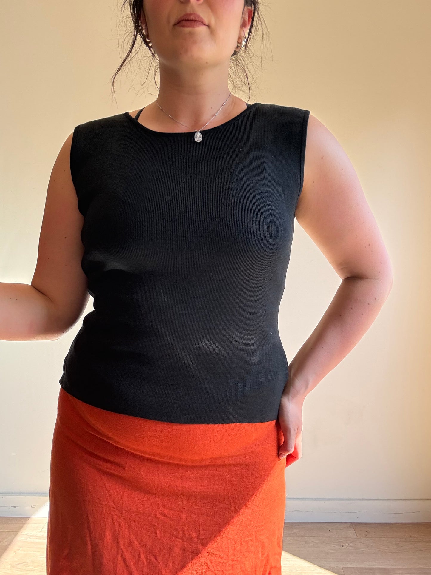 St Michael Silk 90's Stretchy Slit Neck Top, 12