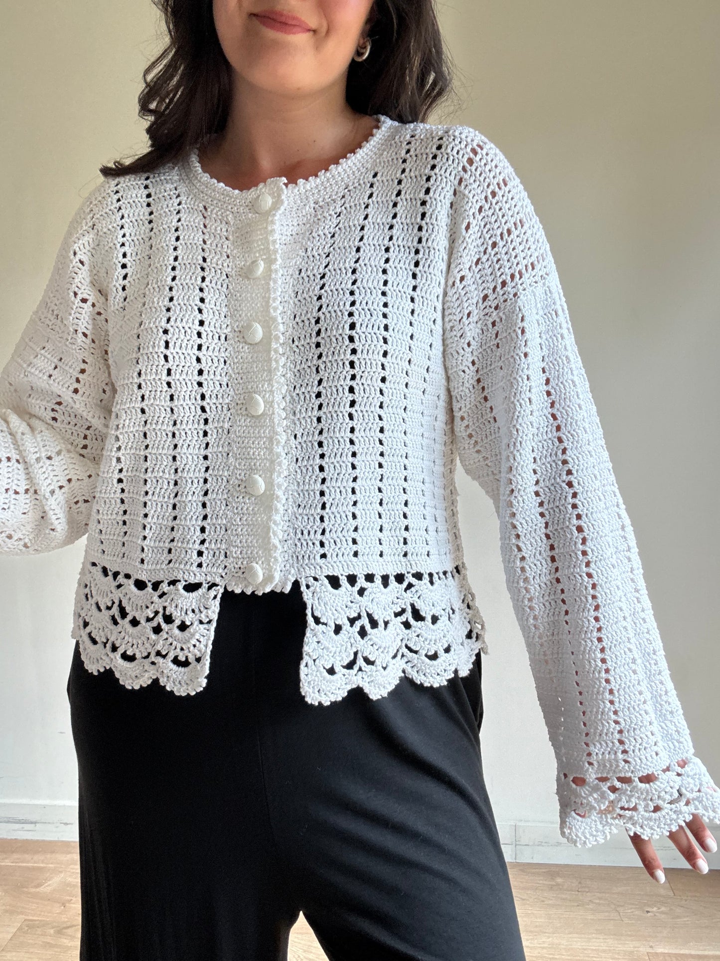 Handmade Crochet Knitted Button Up Cardigan, L