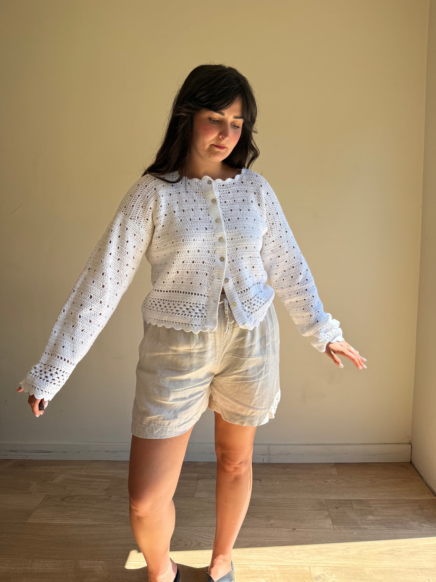 Vintage Handknit Crochet Cardigan, M/L