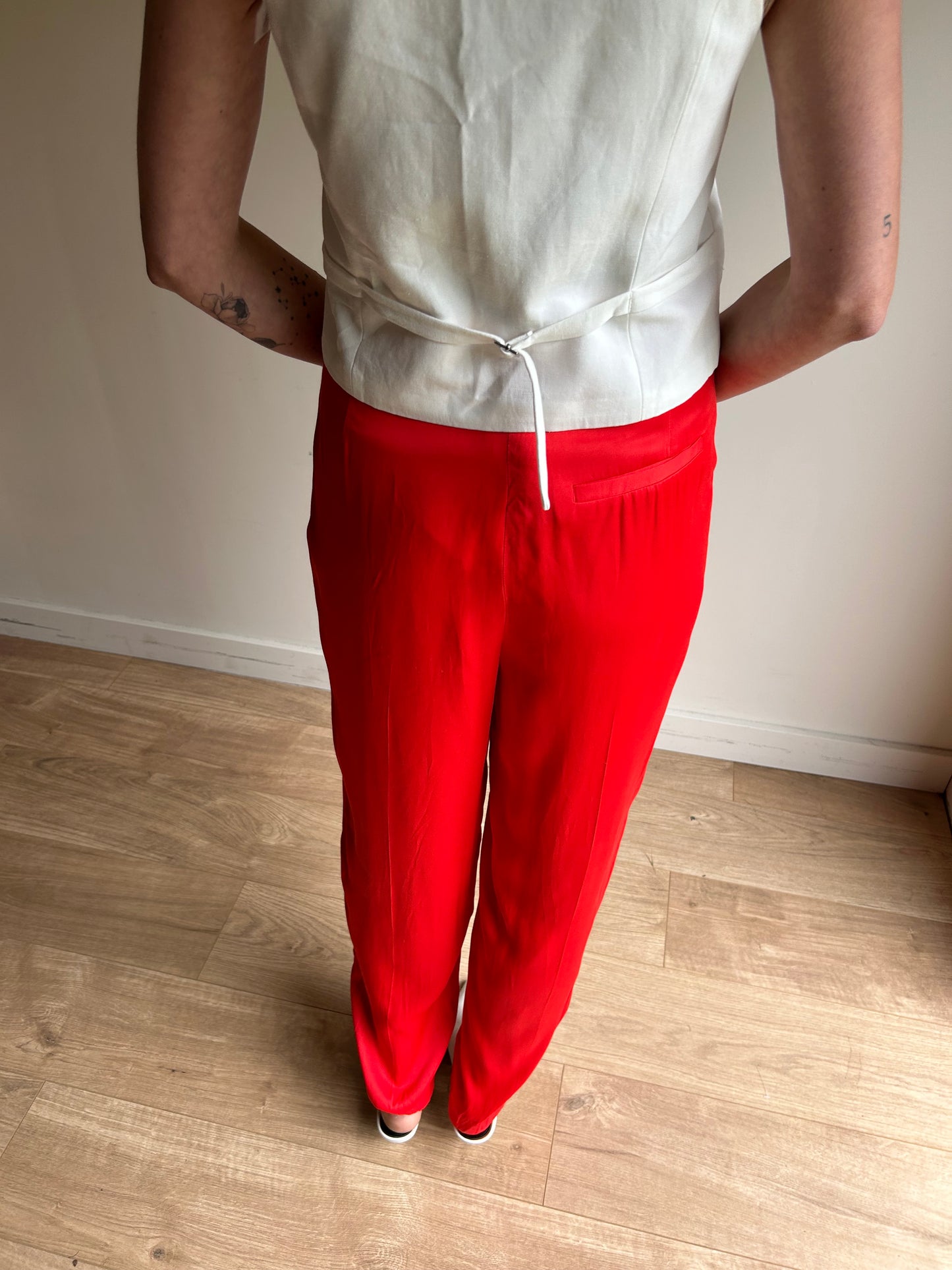 Red H&M Satin Tailored Trousers, 6