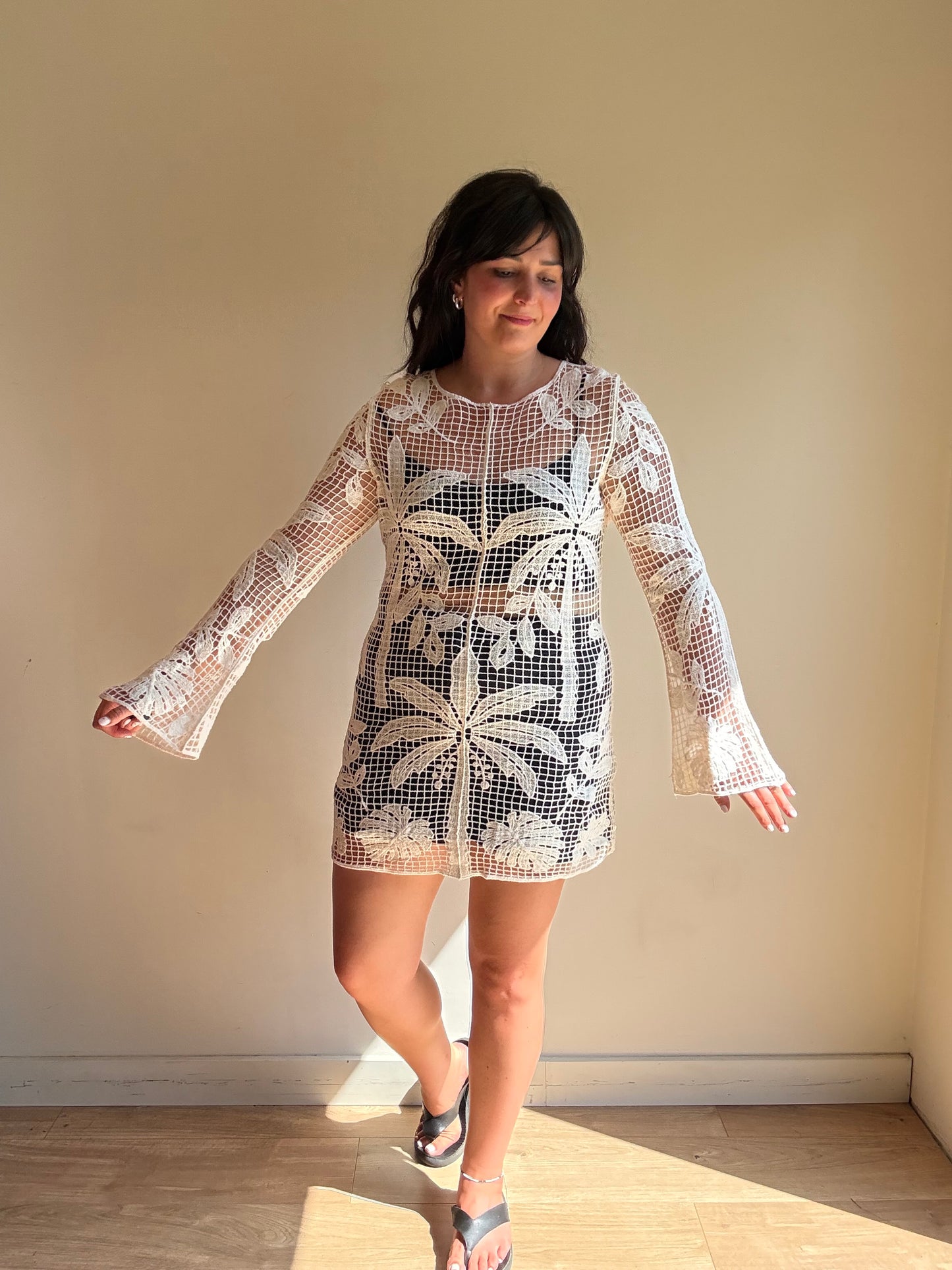 Cream NEW Crochet Sun Dress, M