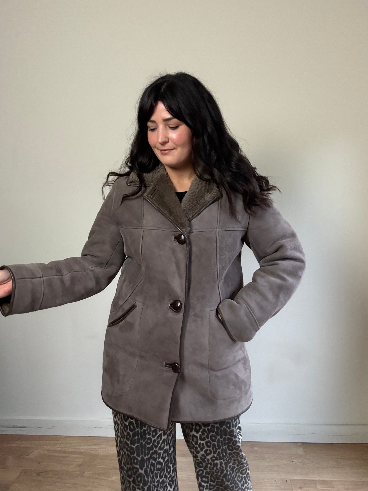 Vintage Genuine Shearling & Suede Coat, M/L