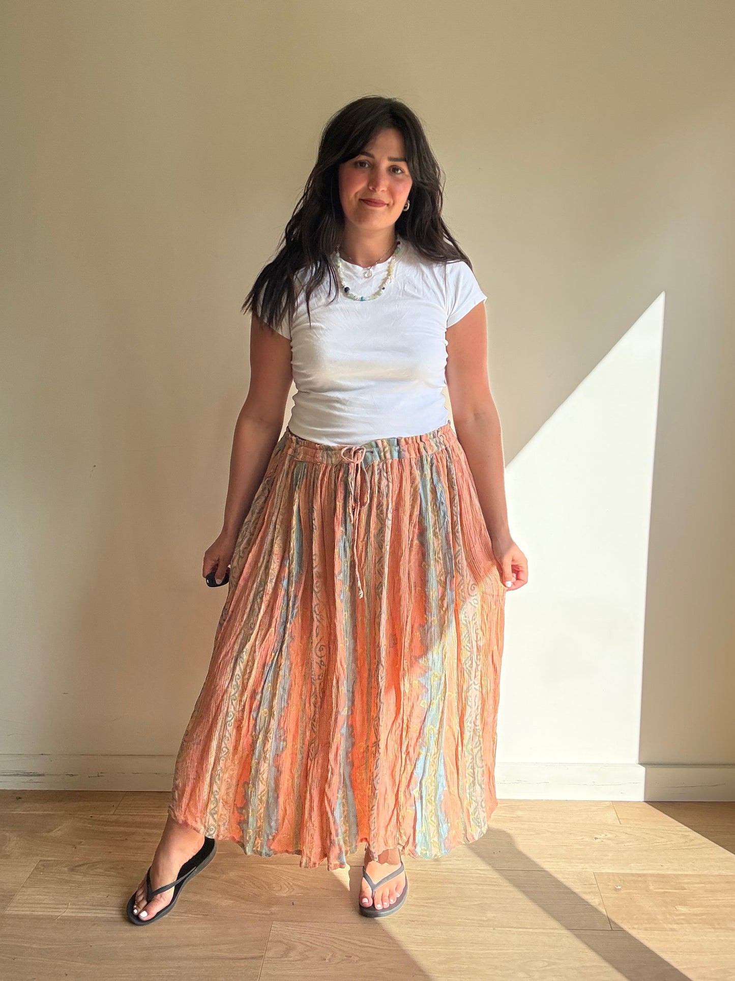 Vintage Orvis Printed Crinkle Skirt, XL