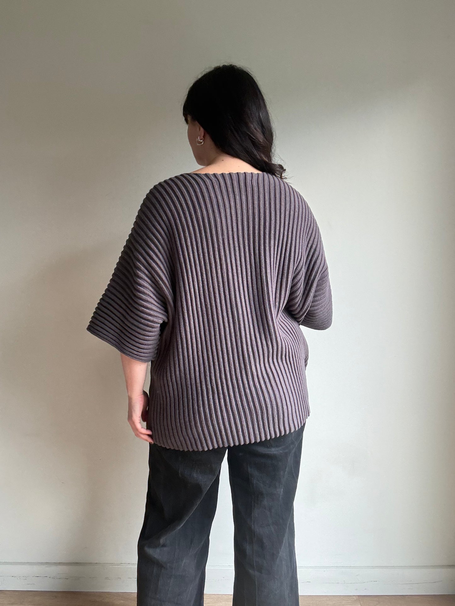 Seventh Rib Knit Zip-Up Short Sleeve Cardigan, M (oversized)