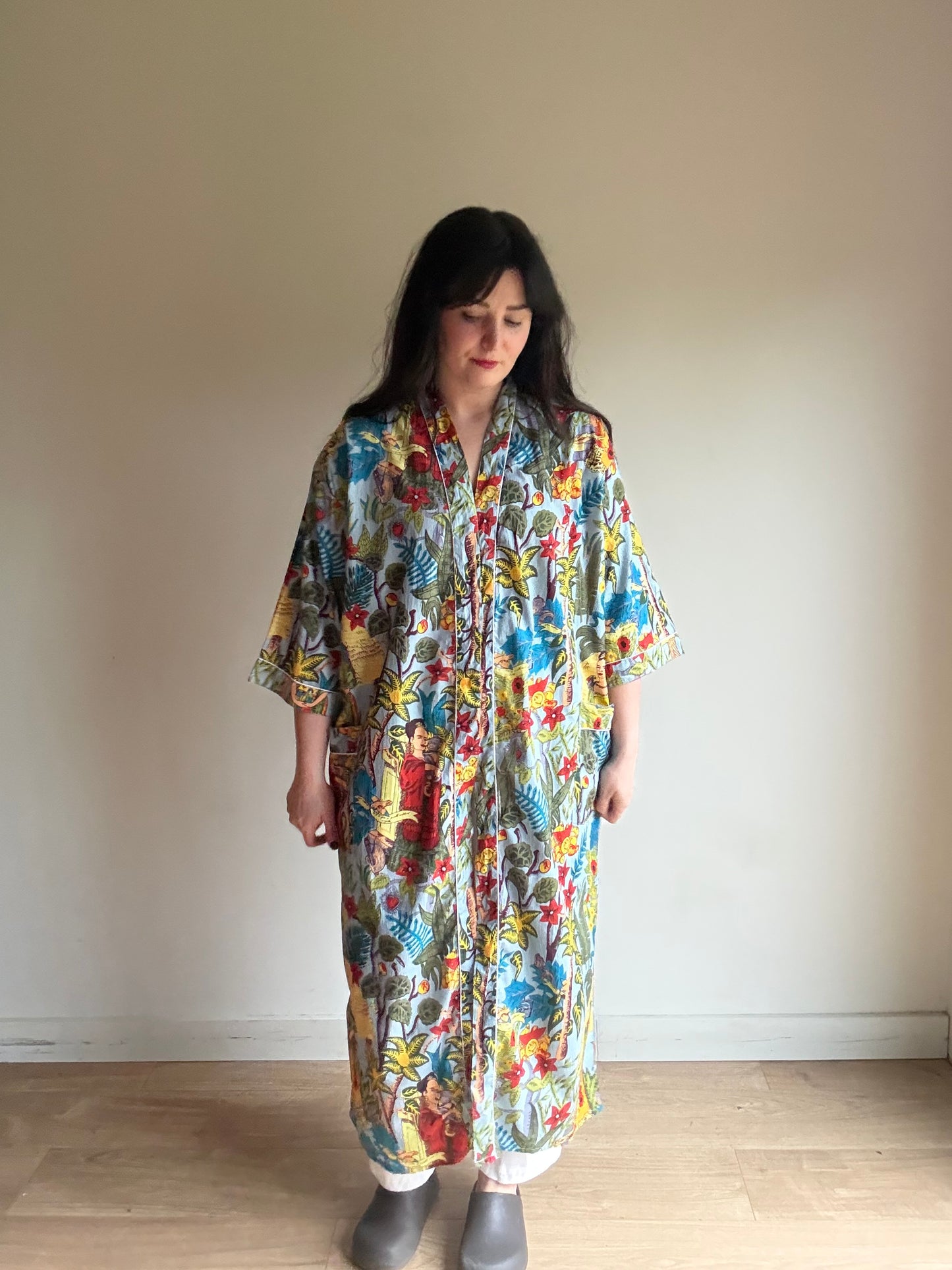 Cotton Printed Frida Kahlo Robe, One Size