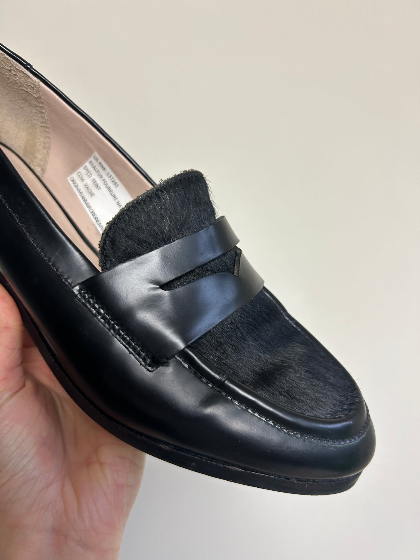 Black Clarks Leather & Fur Loafers, 6.5