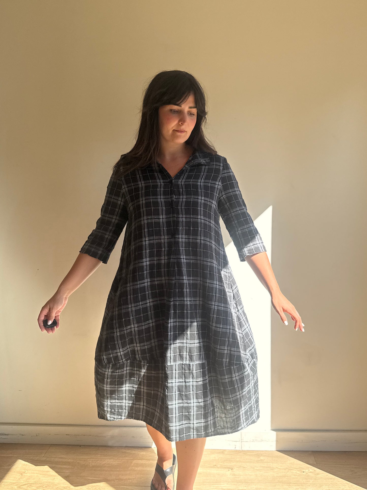 OSKA Check Cotton & Linen Shirt Dress, S-M