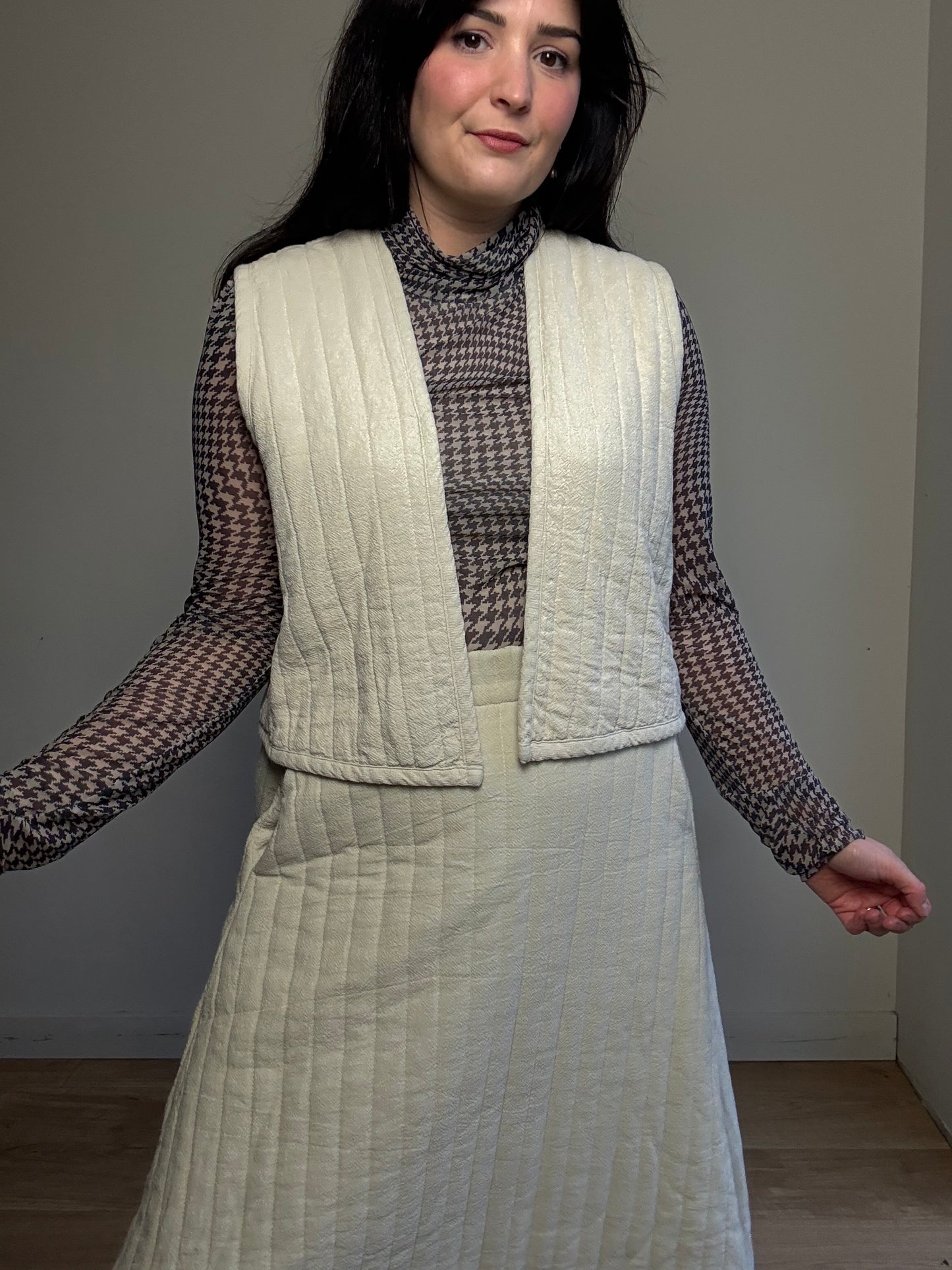 Black Crane Quilted Stripe Waistcoat Vest, XS/S