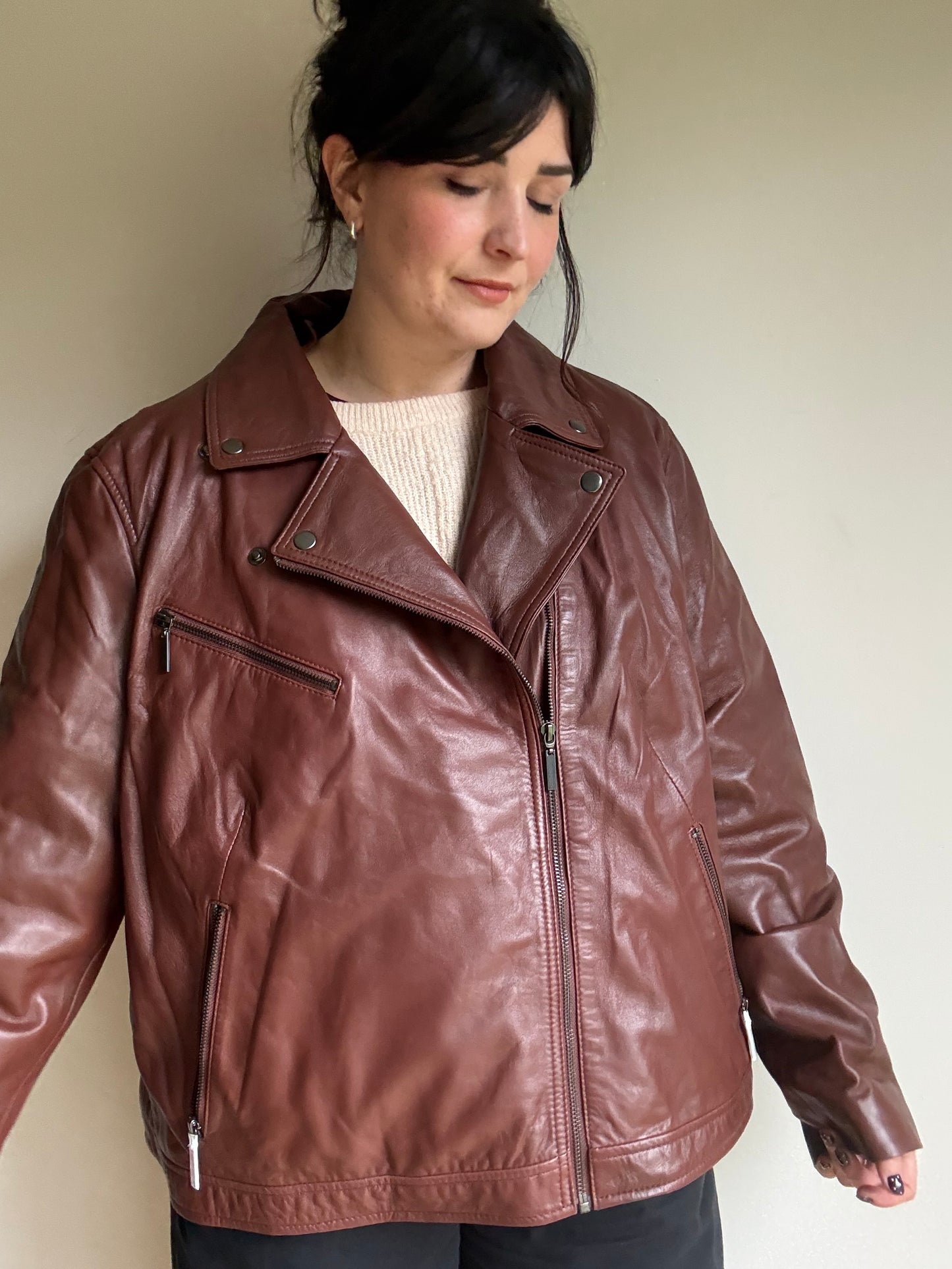 Genuine Leather Biker Bomber Jacket, XL